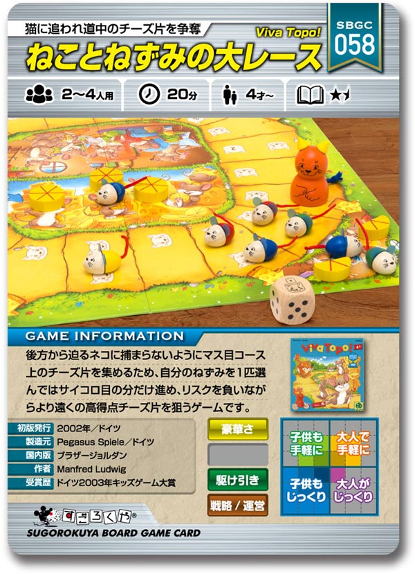 ボードゲームカード：ねことねずみの大レース